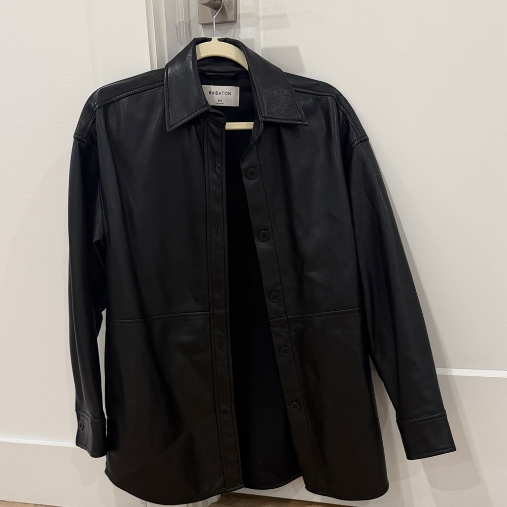 Aritzia Black Leather Shirt Jacket